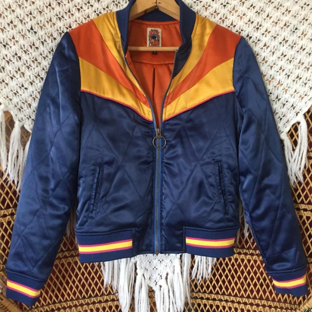 Rising Sun Navy Blue Quilted 70s Style Bomber